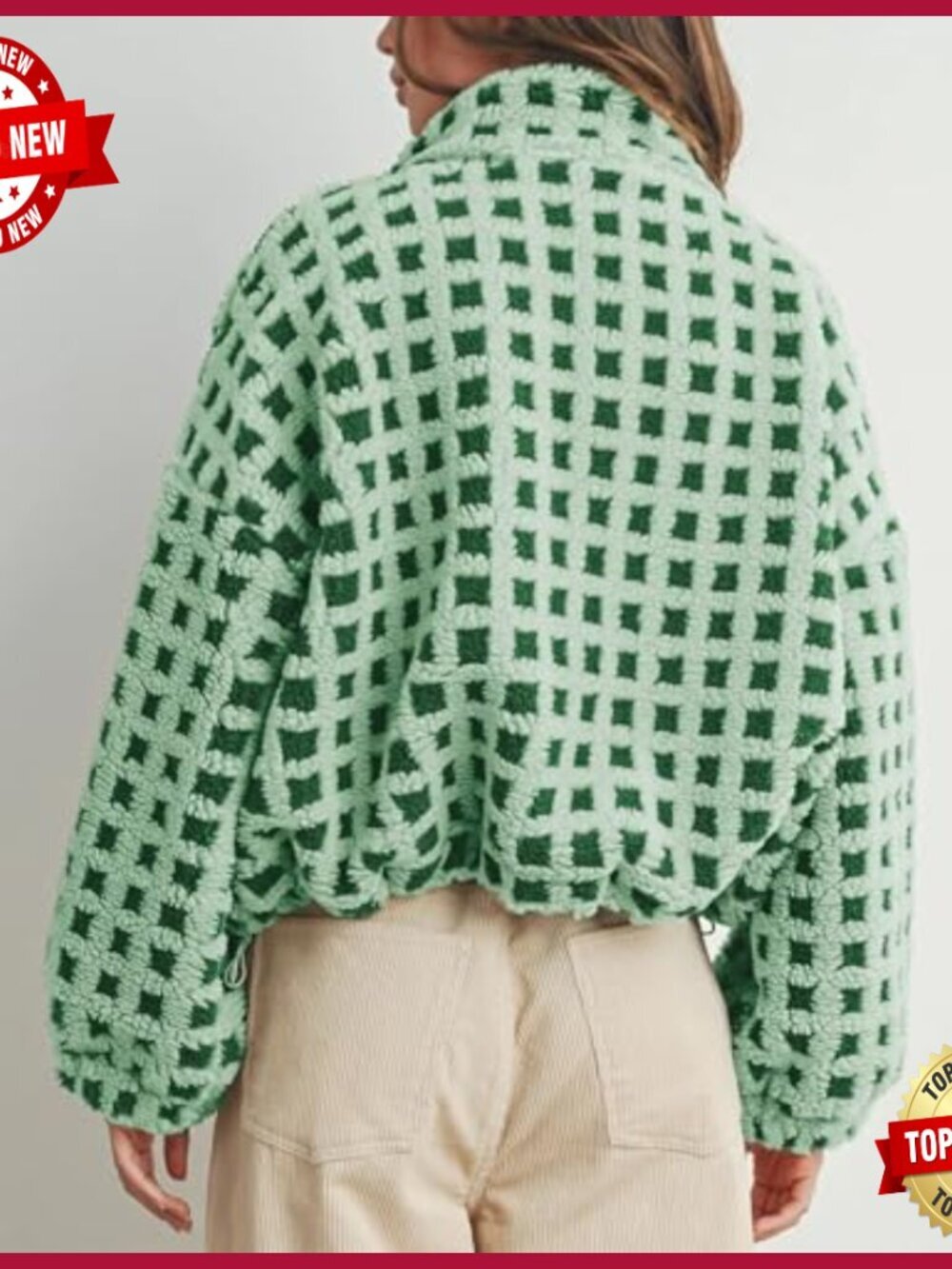 Women's Sherpa Fleece Jacket Long Sleeve Zip Up Cropped Coats Warm - Picture 2 of 7